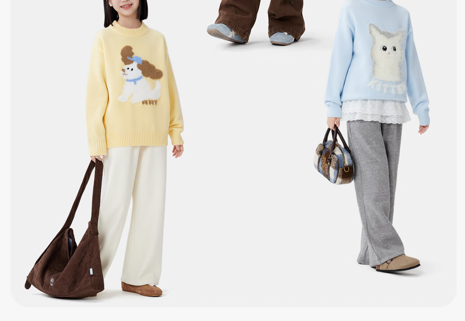 Zuo Xi Girls' Sweater Autumn Winter 2025 New Plush Inner Wear Cute Pet Children's Knitwear Trendy Light Yellow 160 3
